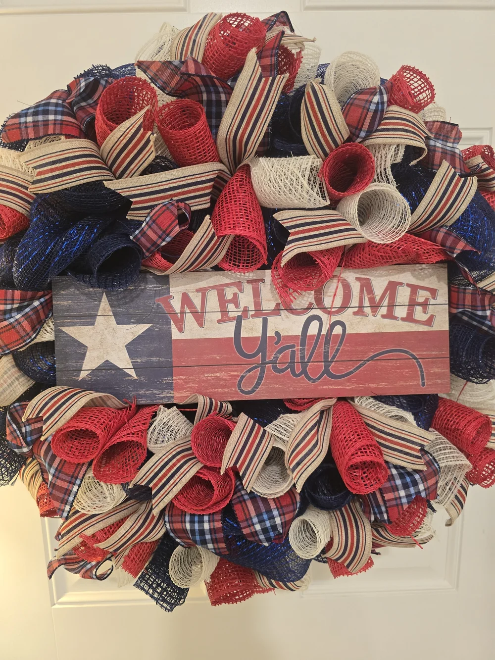 Welcome Y'all Red, White & Blue Holiday Wreath Texas